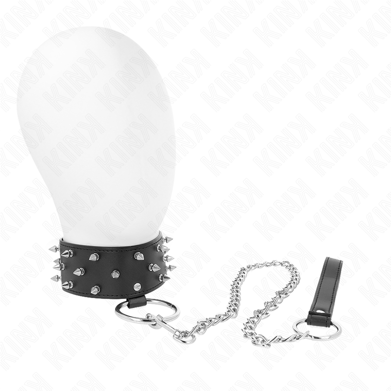 KINK - COLLANA CON GUINZAGLIO 65 CM CON BORCHIE IN ARGENTO MODELLO 5 REGOLABILE 36 - 43 CM X 5 CM - KINK COLLAR & GAG - Intimo per le occasioni speciali | The Game Lingerie