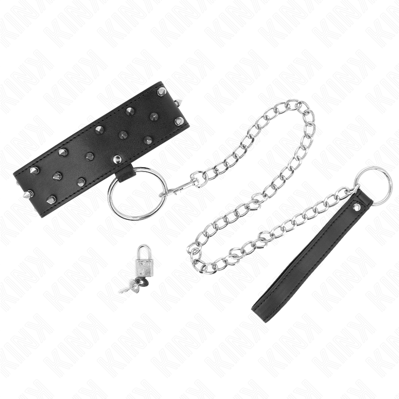 KINK - COLLANA CON GUINZAGLIO 65 CM CON BORCHIE IN ARGENTO MODELLO 5 REGOLABILE 36 - 43 CM X 5 CM - KINK COLLAR & GAG - Intimo per le occasioni speciali | The Game Lingerie
