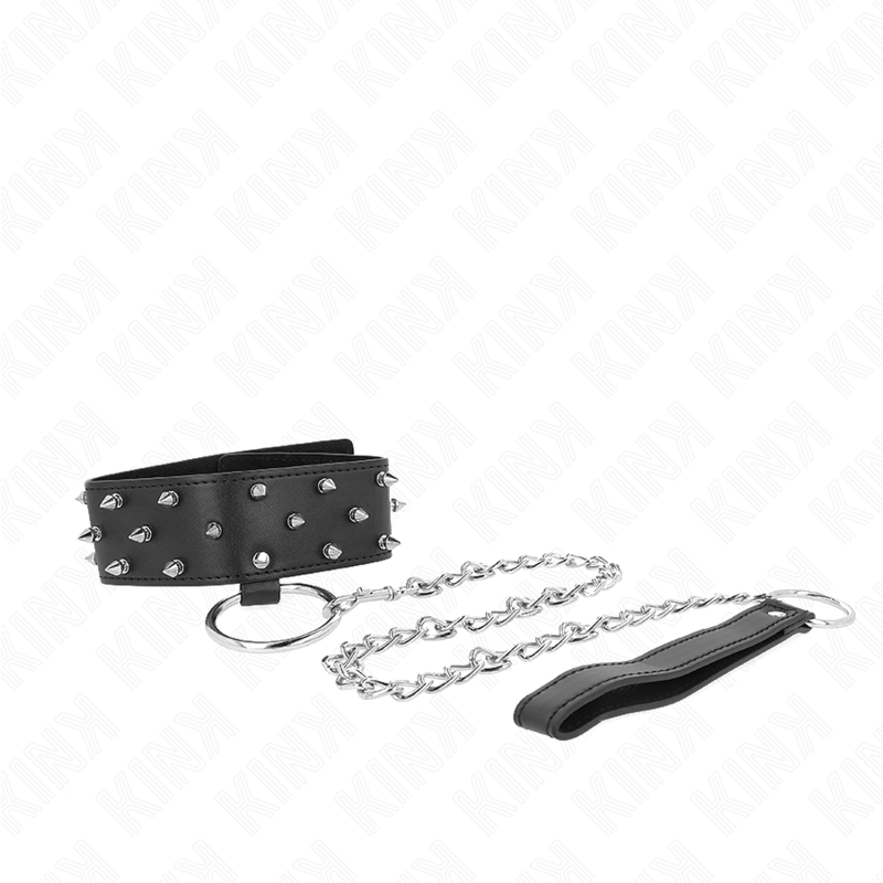KINK - COLLANA CON GUINZAGLIO 65 CM CON BORCHIE IN ARGENTO MODELLO 5 REGOLABILE 36 - 43 CM X 5 CM - KINK COLLAR & GAG - Intimo per le occasioni speciali | The Game Lingerie