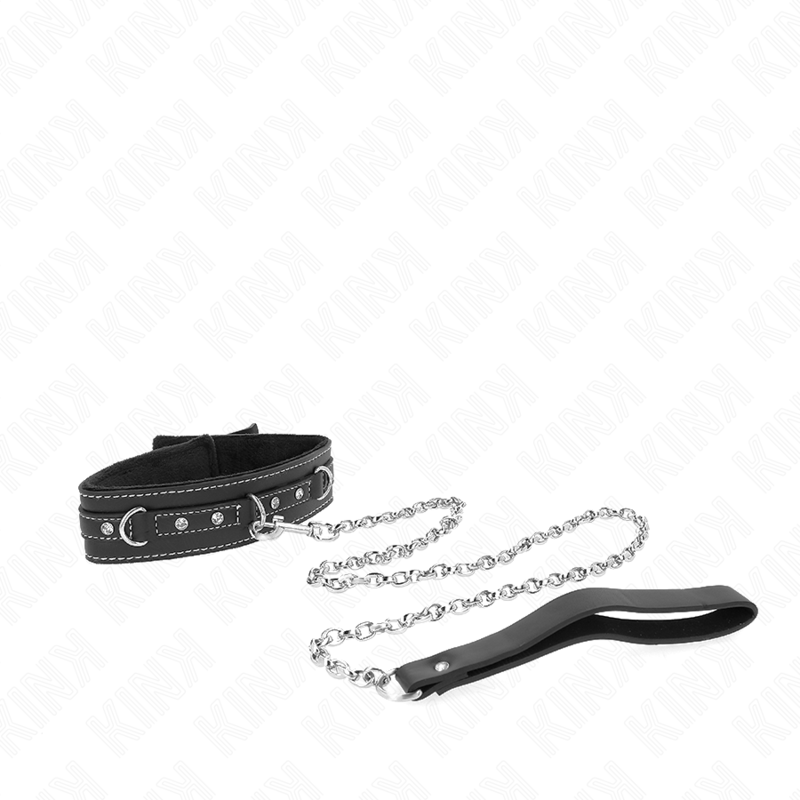 KINK - COLLANA IN PELLE PVC CON CINTURA 105 CM RIVETTO STRASS 41.5 X 4 CM - KINK COLLAR & GAG - Intimo per le occasioni speciali | The Game Lingerie