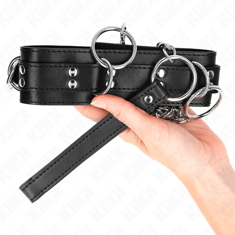 KINK - COLLANA SCHIAVITÙ 3 ANELLI CON CINTURINO 80 CM 53 X 5 CM - KINK COLLAR & GAG - Intimo per le occasioni speciali | The Game Lingerie