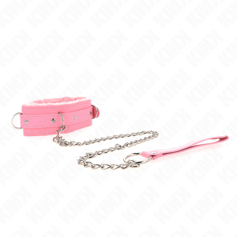 KINK - COLLARE CON GUINZAGLIO 65 CM CON RESTRIZIONI ROSA 36 - 42 CM X 5,5 CM - KINK COLLAR & GAG - Intimo per le occasioni speciali | The Game Lingerie