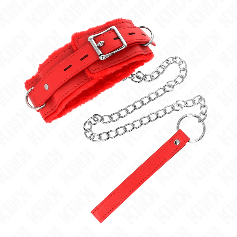 KINK - COLLARE CON GUINZAGLIO 65 CM CON RESTRIZIONI ROSSO 36 - 42 CM X 5,5 CM - KINK COLLAR & GAG - Intimo per le occasioni speciali | The Game Lingerie