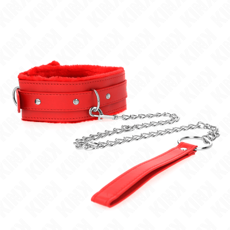 KINK - COLLARE CON GUINZAGLIO 65 CM CON RESTRIZIONI ROSSO 36 - 42 CM X 5,5 CM - KINK COLLAR & GAG - Intimo per le occasioni speciali | The Game Lingerie