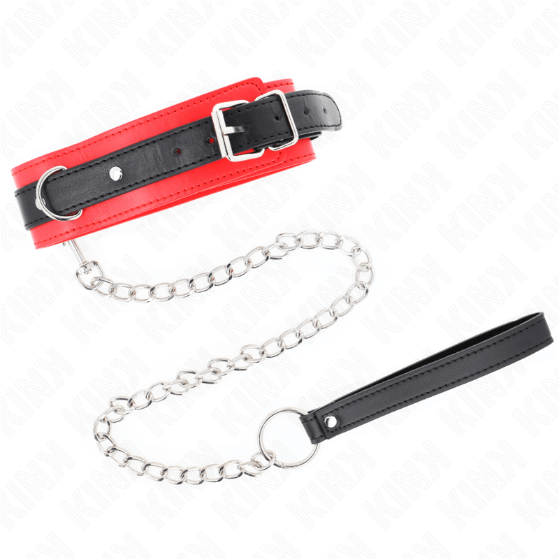 KINK - COLLARE MODELLO BASE CON GUINZAGLIO 65 CM MODELLO 3 ROSSO 53 X 5 CM - KINK COLLAR & GAG - Intimo per le occasioni speciali | The Game Lingerie