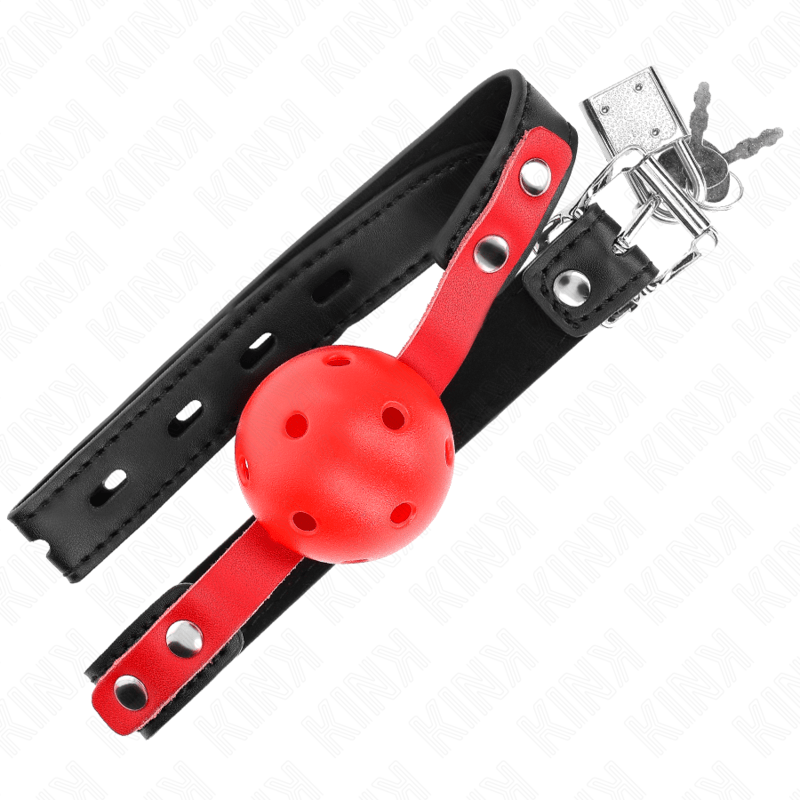 KINK - PALLA DURA CAVA ROSSA 4 CM GAG NERO CINTURINO 60 x 2 CM REGOLABILE 37 - 52 CM - KINK COLLAR & GAG - Intimo per le occasioni speciali | The Game Lingerie