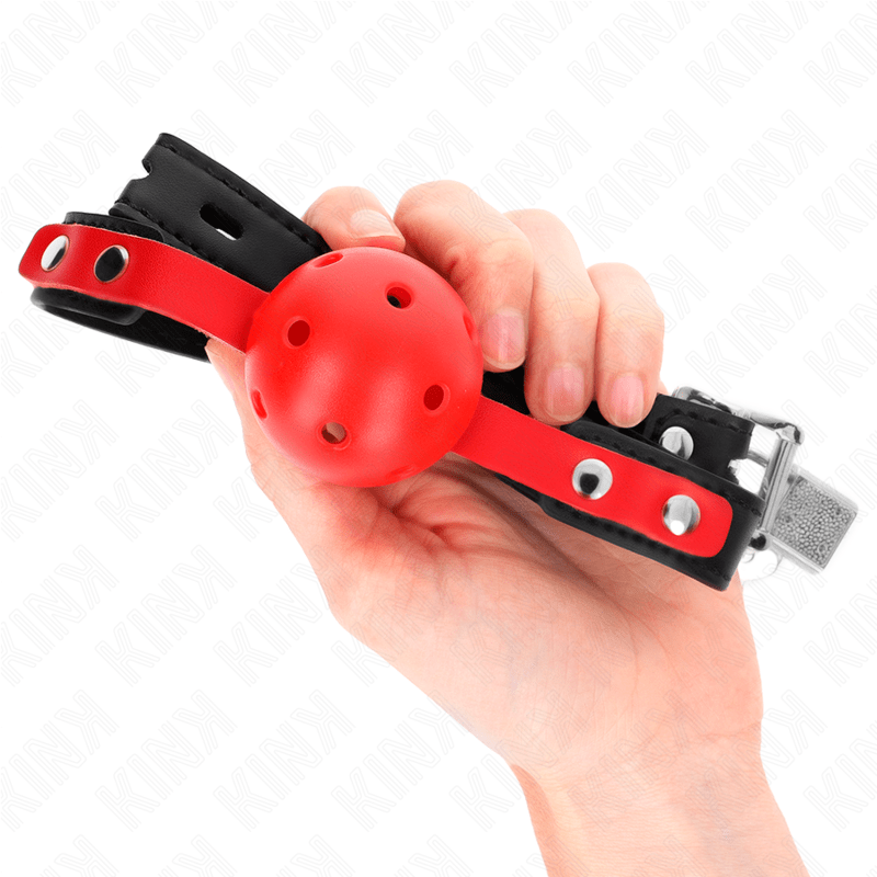 KINK - PALLA DURA CAVA ROSSA 4 CM GAG NERO CINTURINO 60 x 2 CM REGOLABILE 37 - 52 CM - KINK COLLAR & GAG - Intimo per le occasioni speciali | The Game Lingerie