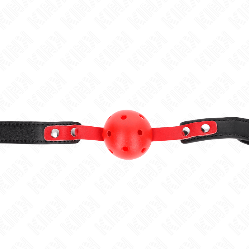 KINK - PALLA DURA CAVA ROSSA 4 CM GAG NERO CINTURINO 60 x 2 CM REGOLABILE 37 - 52 CM - KINK COLLAR & GAG - Intimo per le occasioni speciali | The Game Lingerie