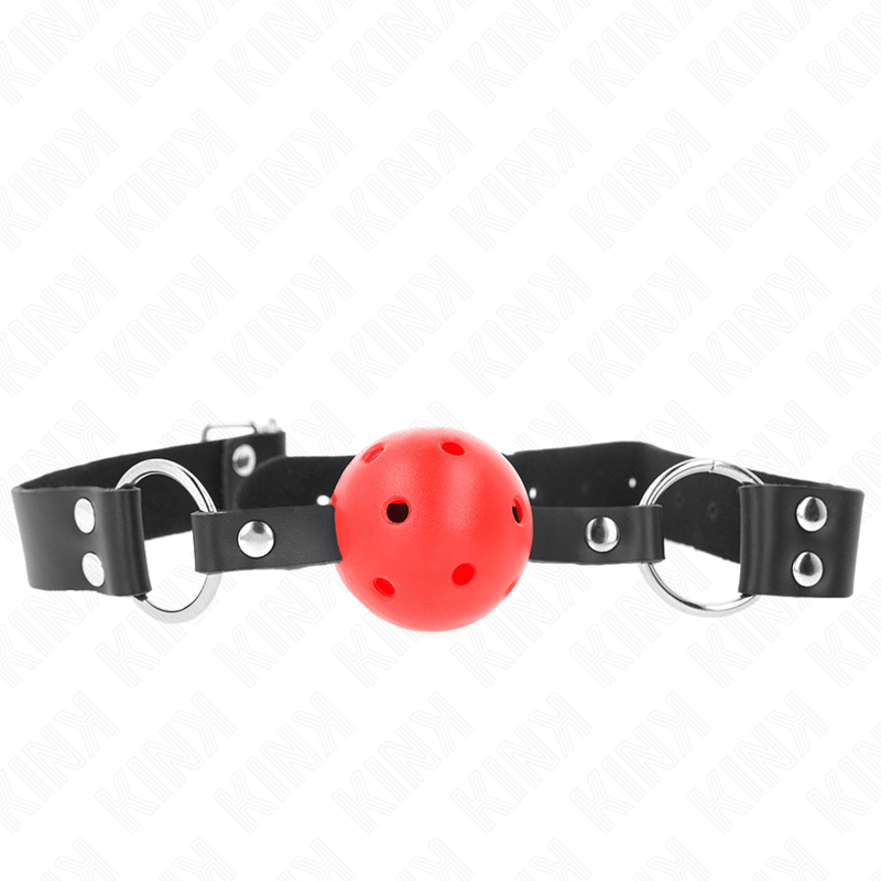 KINK - PALLA TRASPIRANTE BAVAGLIO 4 CM CON DOPPIO RIVETTO ROSSO 62,5 x 2,5 CM REGOLABILE 42 - 58 CM - KINK COLLAR & GAG - Intimo per le occasioni speciali | The Game Lingerie