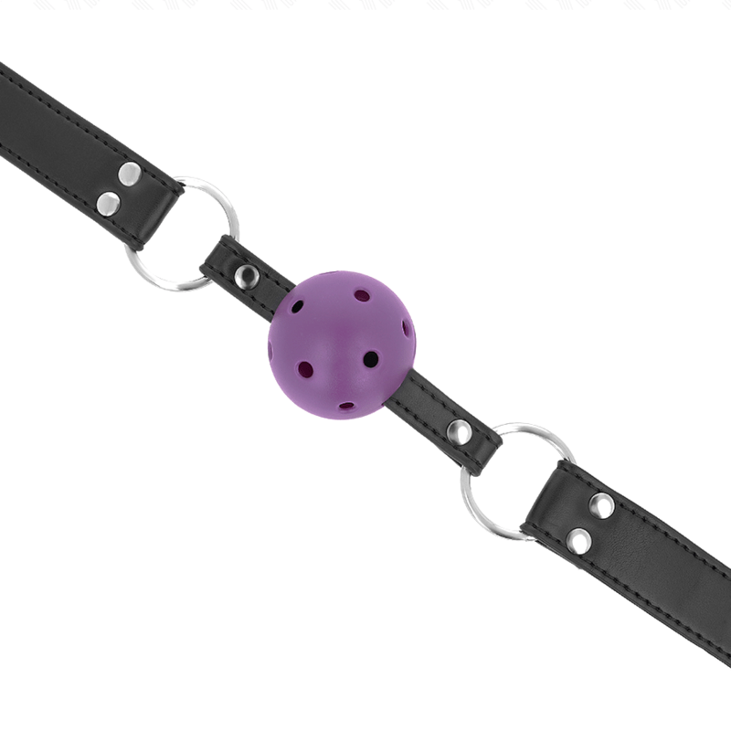 KINK - PALLA TRASPIRANTE BAVAGLIO 4 CM CON DOPPIO RIVETTO VIOLA 62,5 x 2,5 CM REGOLABILE 42 - 58 CM - KINK COLLAR & GAG - Intimo per le occasioni speciali | The Game Lingerie