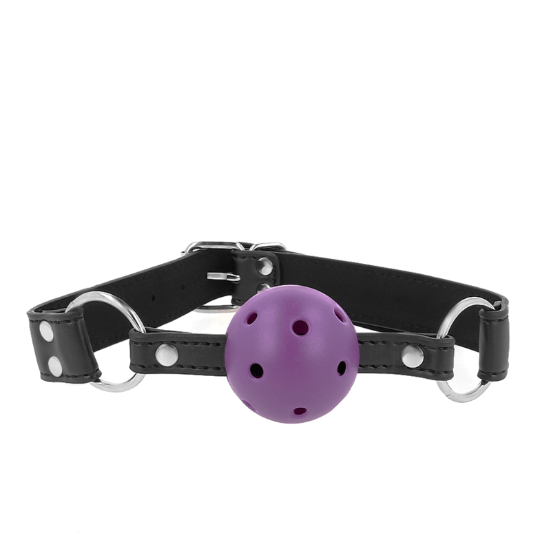 KINK - PALLA TRASPIRANTE BAVAGLIO 4 CM CON DOPPIO RIVETTO VIOLA 62,5 x 2,5 CM REGOLABILE 42 - 58 CM - KINK COLLAR & GAG - Intimo per le occasioni speciali | The Game Lingerie