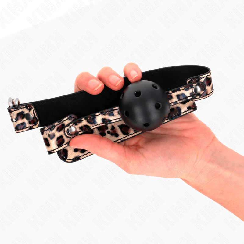 KINK - PALLA TRASPIRANTE LEOPARDO 4,5 CM BAVAGLIO 65 x 2,5 CM - KINK COLLAR & GAG - Intimo per le occasioni speciali | The Game Lingerie