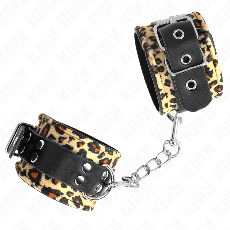 KINK - POGGIAPOLSO IN VERA PELLE LEOPARDATA REGOLABILE 18 - 29 CM X 5,5 CM - KINK WRIST RESTRAINT - Intimo per le occasioni speciali | The Game Lingerie