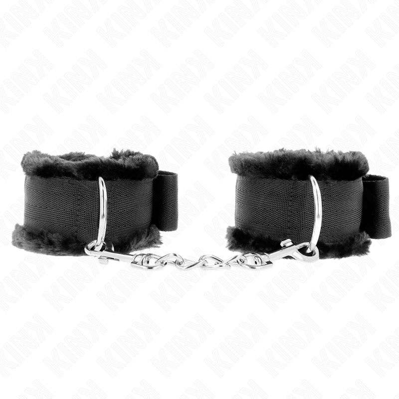 KINK - POGGIPOLSI FODERATI IN PELLICCIA NERI REGOLABILI 17 - 31 CM X 7 CM - KINK WRIST RESTRAINT - Intimo per le occasioni speciali | The Game Lingerie