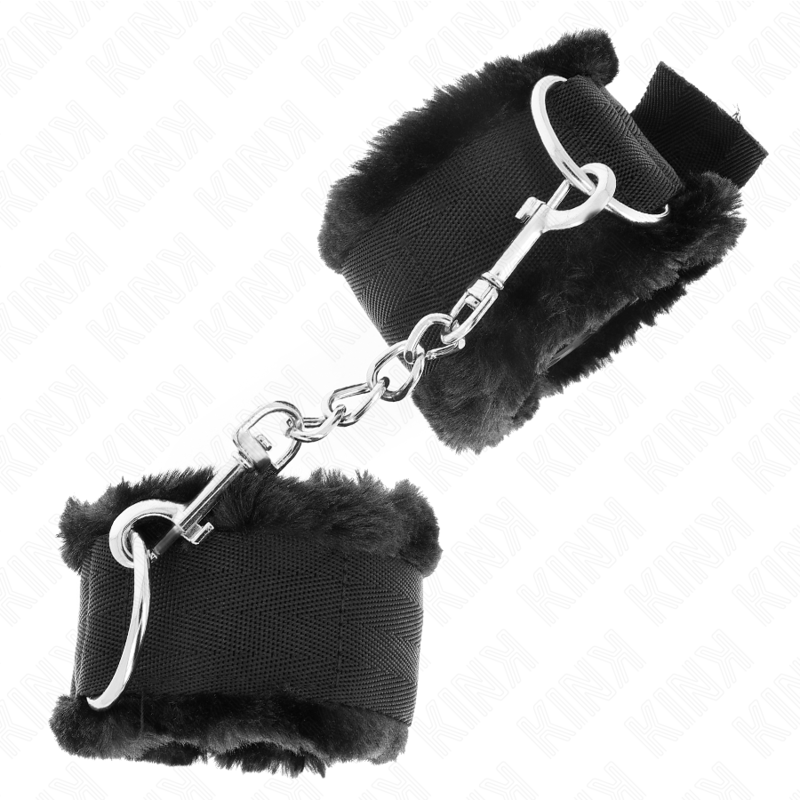 KINK - POGGIPOLSI FODERATI IN PELLICCIA NERI REGOLABILI 17 - 31 CM X 7 CM - KINK WRIST RESTRAINT - Intimo per le occasioni speciali | The Game Lingerie