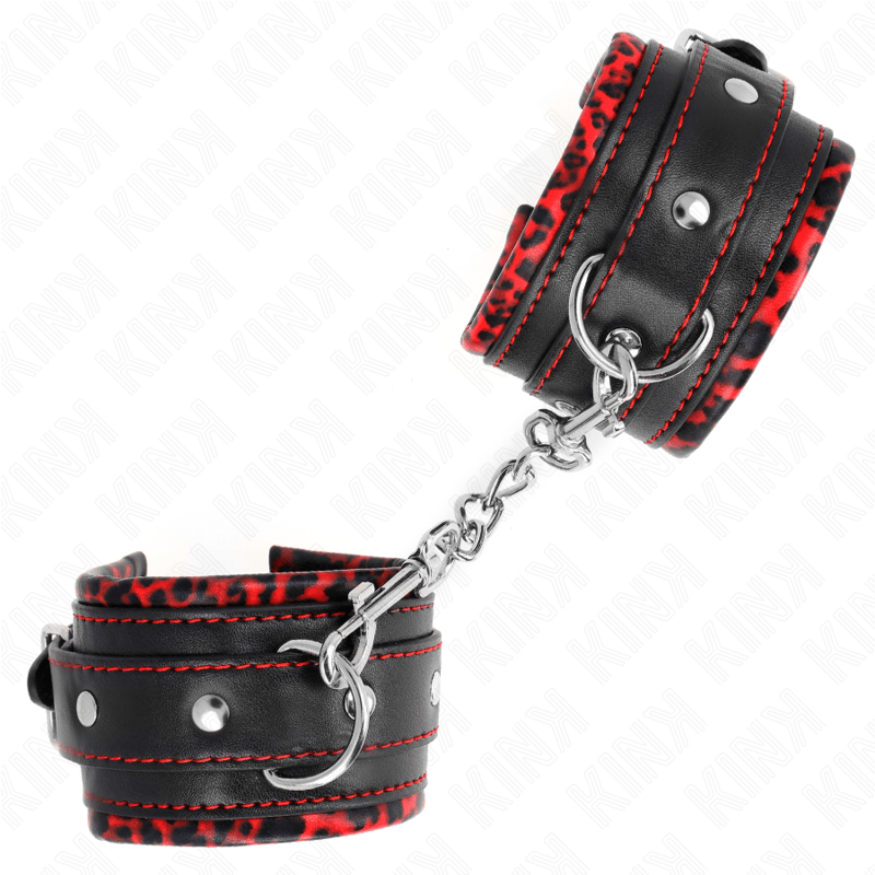 KINK - POGGIPOLSI IMBOTTITI IN PELLICCIA ROSSO/NERO REGOLABILE 17 - 29 CM X 6 CM - KINK WRIST RESTRAINT - Intimo per le occasioni speciali | The Game Lingerie