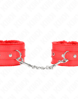 KINK - POGGIPOLSI PREMIUM IMBOTTITI IN PELLICCIA ROSSI CON CINTURA ROSSA REGOLABILE 17 - 29 CM X 6 CM - KINK WRIST RESTRAINT - Intimo per le occasioni speciali | The Game Lingerie