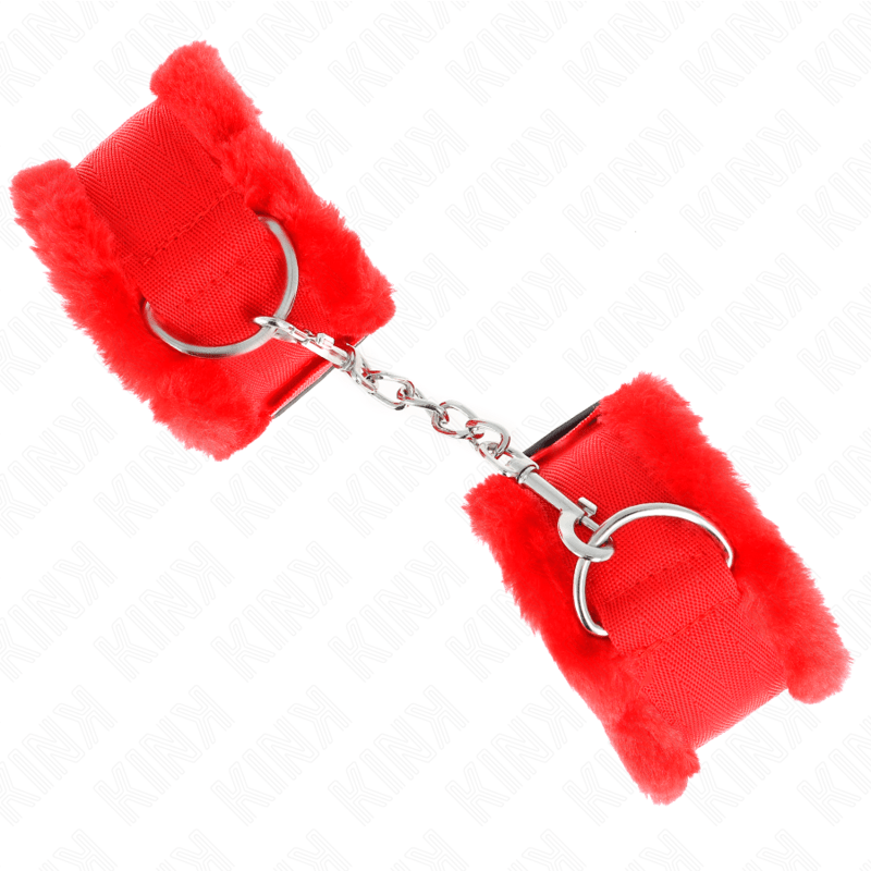 KINK - POGGIPOLSO FODERATO IN PELLICCIA ROSSO REGOLABILE 17 - 31 CM X 7 CM - KINK WRIST RESTRAINT - Intimo per le occasioni speciali | The Game Lingerie