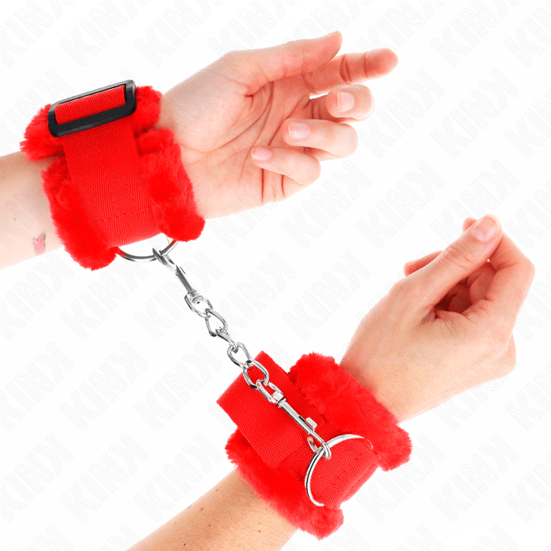 KINK - POGGIPOLSO FODERATO IN PELLICCIA ROSSO REGOLABILE 17 - 31 CM X 7 CM - KINK WRIST RESTRAINT - Intimo per le occasioni speciali | The Game Lingerie