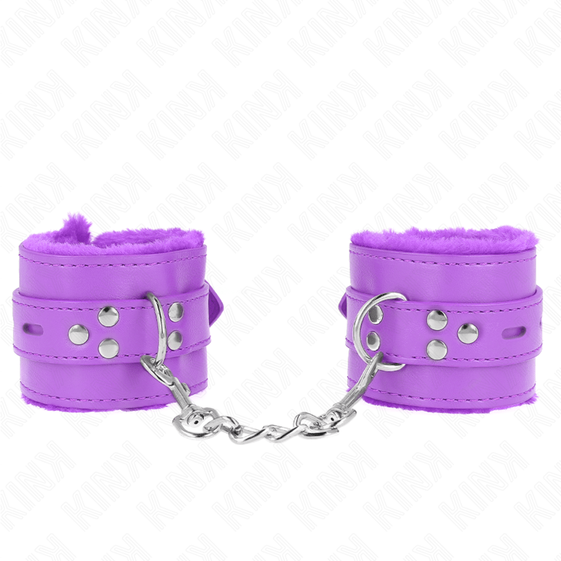 KINK - POLSINI IMBOTTITI IN PELLICCIA CON FORI QUADRI VIOLA E CINTURA VIOLA REGOLABILE 17 - 29 CM X 6 CM - KINK WRIST RESTRAINT - Intimo per le occasioni speciali | The Game Lingerie