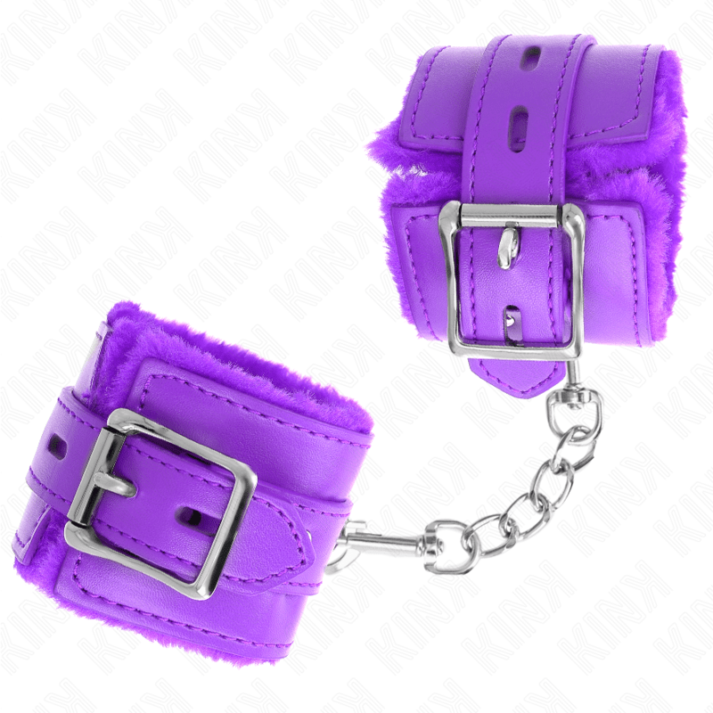 KINK - POLSINI IMBOTTITI IN PELLICCIA CON FORI QUADRI VIOLA E CINTURA VIOLA REGOLABILE 17 - 29 CM X 6 CM - KINK WRIST RESTRAINT - Intimo per le occasioni speciali | The Game Lingerie
