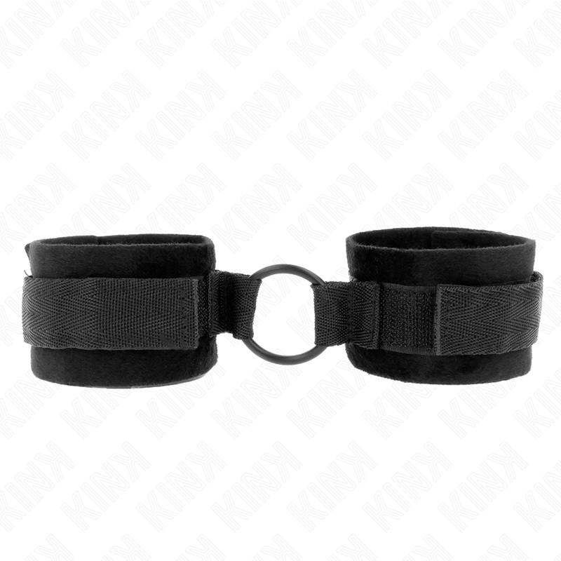 KINK - POLSINI IN PELLICCIA PER PRINCIPIANTI 25 CM CON O - RING 4 CM NERO REGOLABILE 15 - 25 CM - KINK WRIST RESTRAINT - Intimo per le occasioni speciali | The Game Lingerie