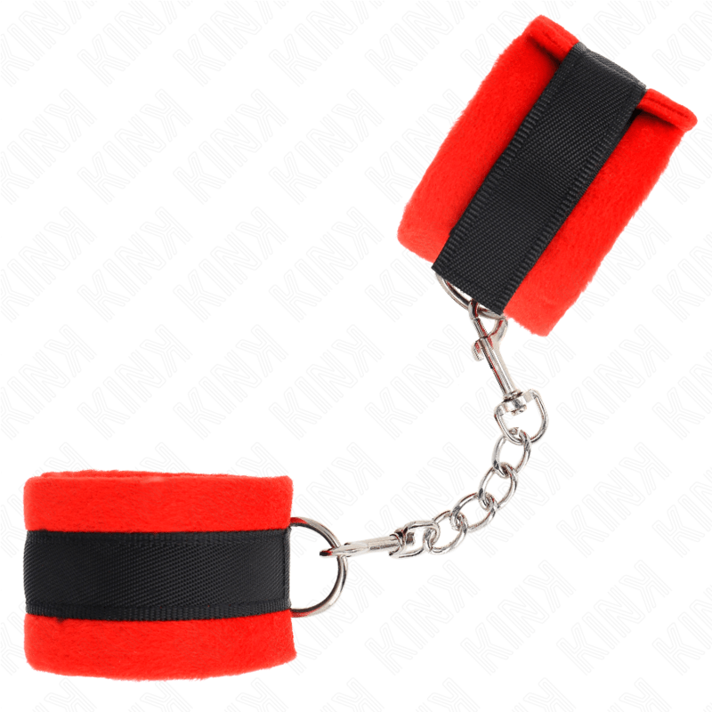 KINK - POLSINI IN PELLICCIA PER PRINCIPIANTI NERO - ROSSO 30 X 7 CM - KINK WRIST RESTRAINT - Intimo per le occasioni speciali | The Game Lingerie
