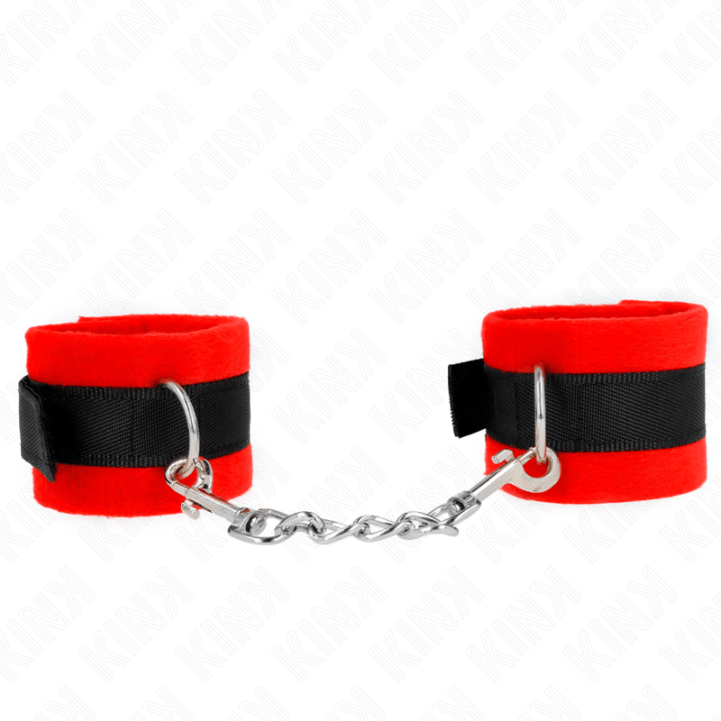KINK - POLSINI IN PELLICCIA PER PRINCIPIANTI NERO - ROSSO 30 X 7 CM - KINK WRIST RESTRAINT - Intimo per le occasioni speciali | The Game Lingerie
