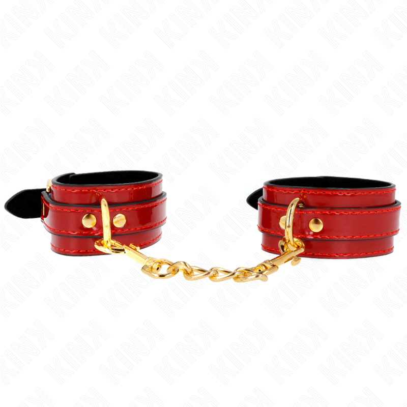 KINK - POLSINI JOANNA ANGEL ROSSO REGOLABILE CON CATENA ORO 16.5 - 26 CM X 4 CM - KINK WRIST RESTRAINT - Intimo per le occasioni speciali | The Game Lingerie