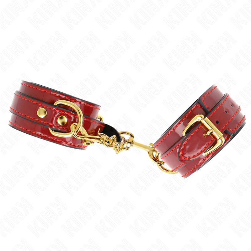 KINK - POLSINI JOANNA ANGEL ROSSO REGOLABILE CON CATENA ORO 16.5 - 26 CM X 4 CM - KINK WRIST RESTRAINT - Intimo per le occasioni speciali | The Game Lingerie