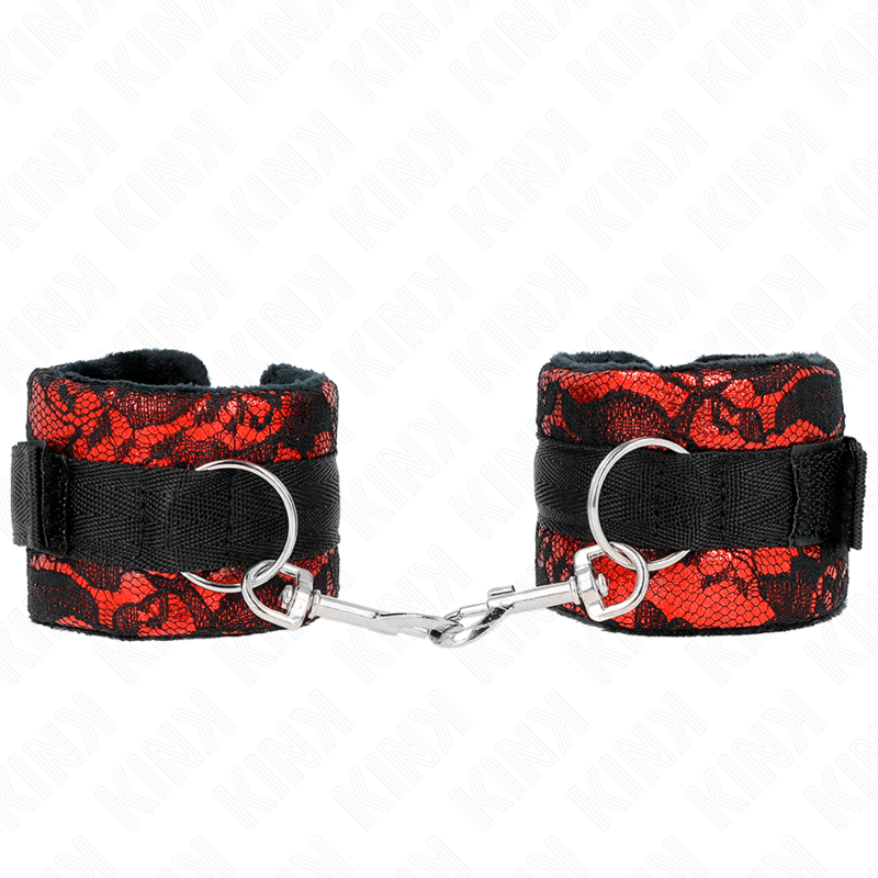 KINK - POLSO CORTO IN PIZZO DI VELLUTO E FASCIA IN NYLON ROSSO / NERO 23 X 6,5 CM - KINK WRIST RESTRAINT - Intimo per le occasioni speciali | The Game Lingerie