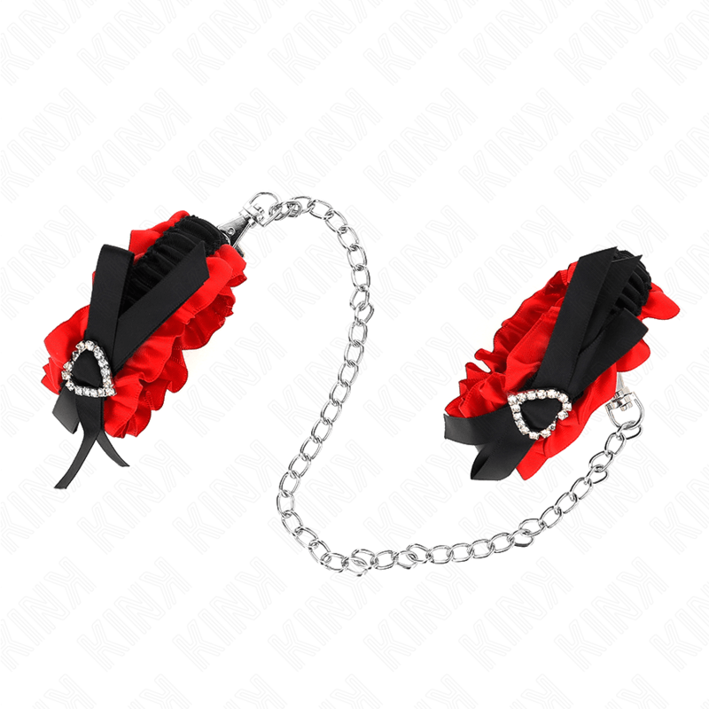 KINK - POLSO ELASTICO IN PIZZO DETTAGLI CUORE ROSSO REGOLABILE 22 - 35 CM - KINK WRIST RESTRAINT - Intimo per le occasioni speciali | The Game Lingerie