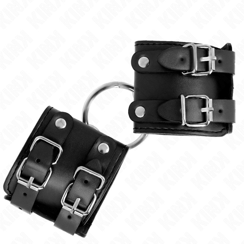 KINK - POLSO FISSO CON ANELLO E BORCHIE REGOLABILE NERO 17 - 22 CM X 6,5 CM - KINK WRIST RESTRAINT - Intimo per le occasioni speciali | The Game Lingerie
