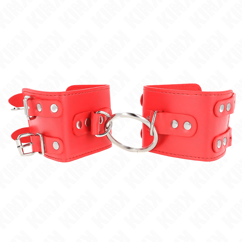 KINK - POLSO FISSO CON ANELLO E BORCHIE REGOLABILE ROSSO 17 - 22 CM X 6,5 CM - KINK WRIST RESTRAINT - Intimo per le occasioni speciali | The Game Lingerie