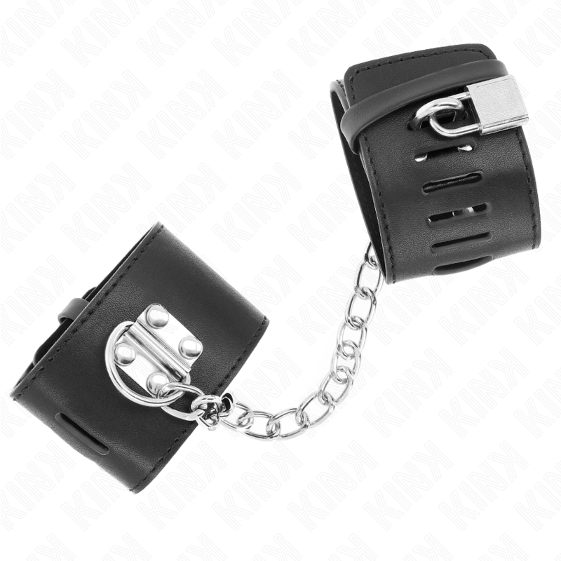 KINK - POLSO FISSO CON CATENA 30 CM E CHIUSURA LUCCHETTO NERO REGOLABILE 16 - 23 CM X 5,5 CM - KINK WRIST RESTRAINT - Intimo per le occasioni speciali | The Game Lingerie