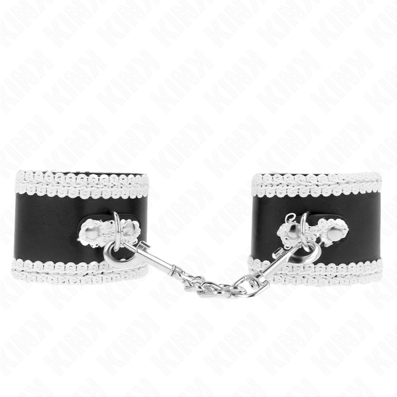 KINK - POLSO NERO CON PIZZO DECORATO BIANCO REGOLABILE 20 - 23 CM X 5,5 CM - KINK WRIST RESTRAINT - Intimo per le occasioni speciali | The Game Lingerie