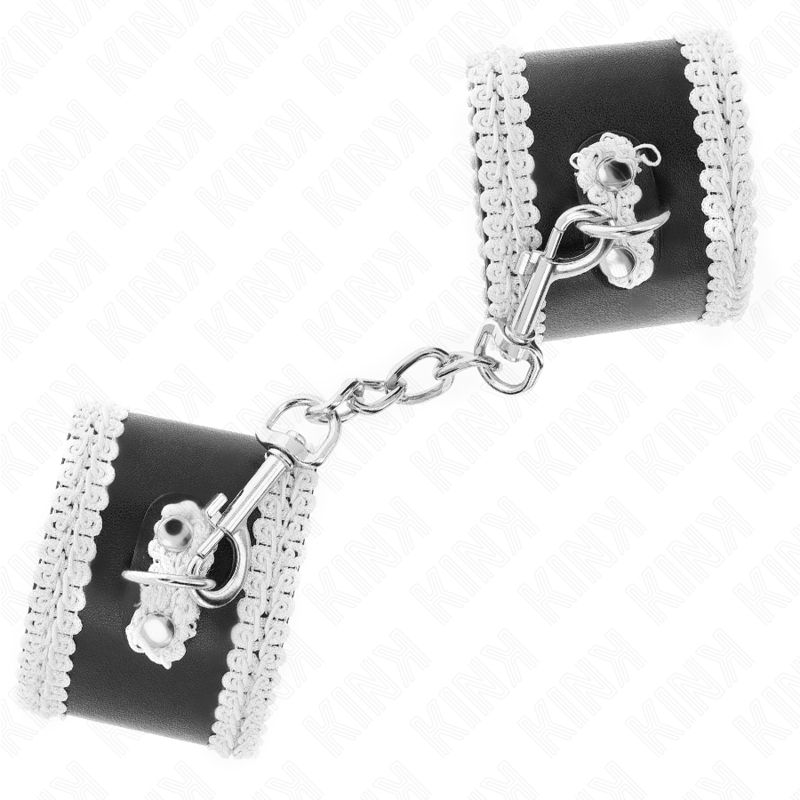 KINK - POLSO NERO CON PIZZO DECORATO BIANCO REGOLABILE 20 - 23 CM X 5,5 CM - KINK WRIST RESTRAINT - Intimo per le occasioni speciali | The Game Lingerie