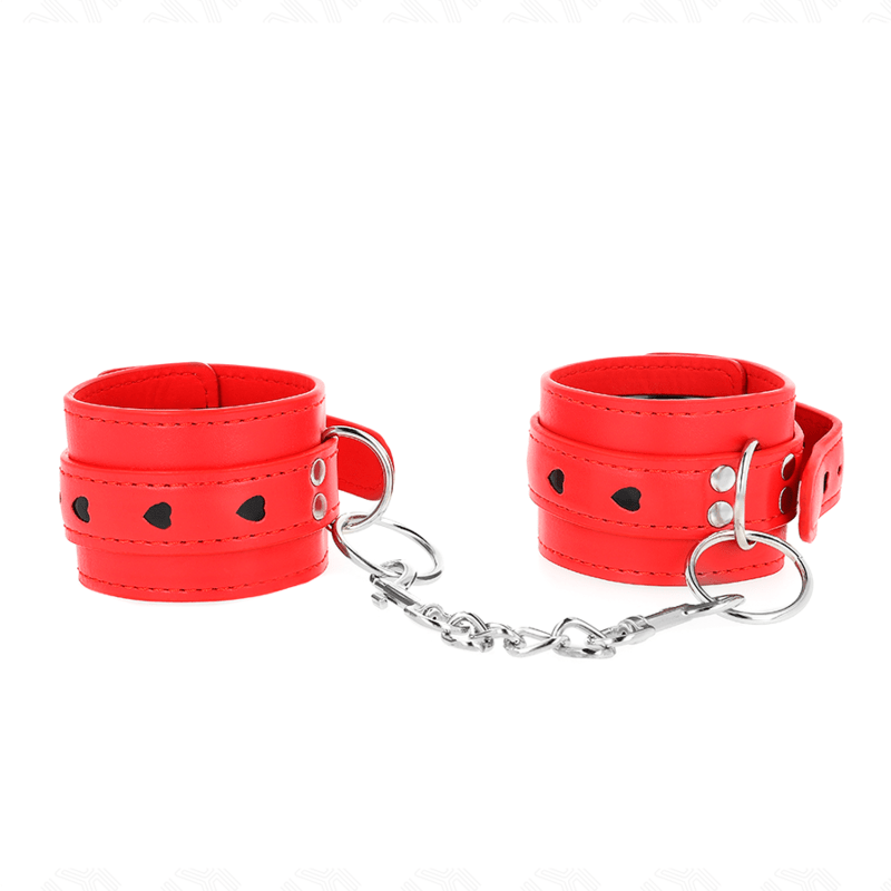 KINK - POLSO ROSSO CON INTARSIO A CUORE NERO REGOLABILE 21 - 28 CM X 5,5 CM - KINK WRIST RESTRAINT - Intimo per le occasioni speciali | The Game Lingerie