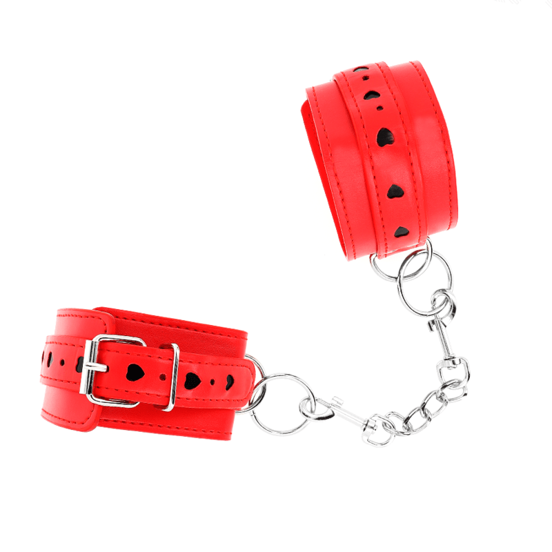 KINK - POLSO ROSSO CON INTARSIO A CUORE NERO REGOLABILE 21 - 28 CM X 5,5 CM - KINK WRIST RESTRAINT - Intimo per le occasioni speciali | The Game Lingerie