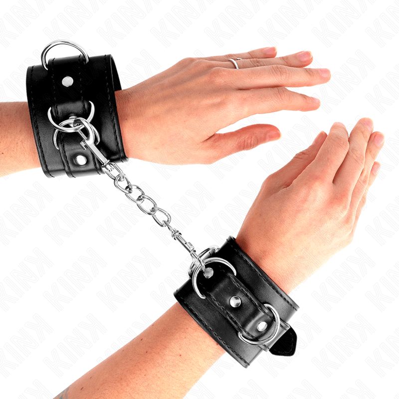 KINK - RESISTENZA DA POLSO CON 3 ANELLI A D REGOLABILE NERO 17,5 - 25 CM X 6 CM - KINK WRIST RESTRAINT - Intimo per le occasioni speciali | The Game Lingerie