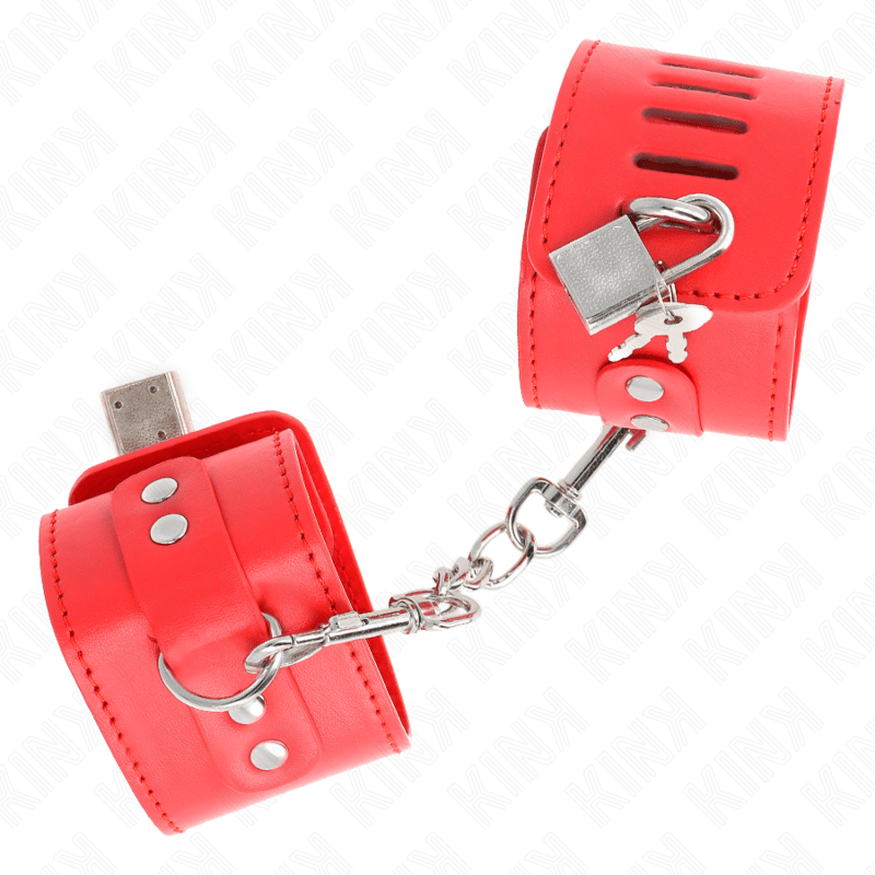 KINK - RESISTENZA DA POLSO CON CHIUSURA A LUCCHETTO ROSSO REGOLABILE 16 - 23 CM X 5,5 CM - KINK WRIST RESTRAINT - Intimo per le occasioni speciali | The Game Lingerie
