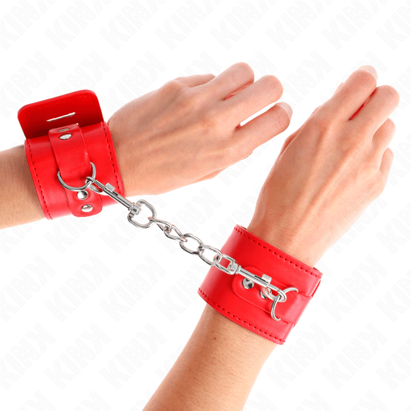KINK - RESISTENZA DA POLSO CON CHIUSURA A LUCCHETTO ROSSO REGOLABILE 16 - 23 CM X 5,5 CM - KINK WRIST RESTRAINT - Intimo per le occasioni speciali | The Game Lingerie