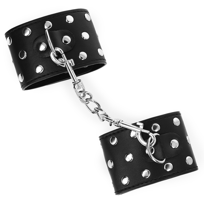 KINK - RESISTENZA DA POLSO CON CHIUSURA A SCATTO COMPLETA DI RIVETTI NERA REGOLABILE 19 - 24 CM X 5,5 CM - KINK WRIST RESTRAINT - Intimo per le occasioni speciali | The Game Lingerie