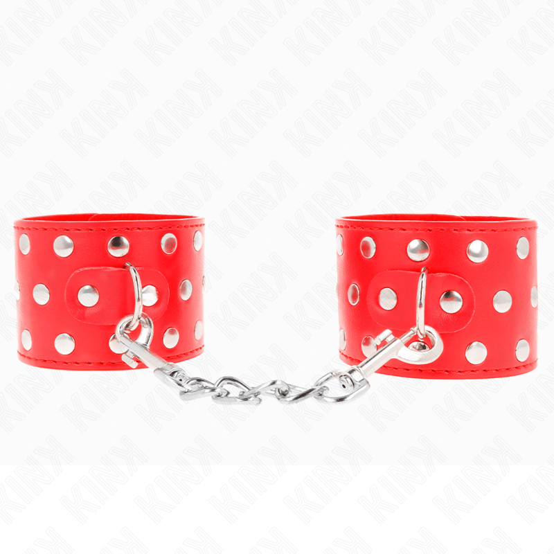KINK - RESISTENZA DA POLSO CON CHIUSURA A SCATTO COMPLETA DI RIVETTI ROSSO REGOLABILE 19 - 24 CM X 5,5 CM - KINK WRIST RESTRAINT - Intimo per le occasioni speciali | The Game Lingerie