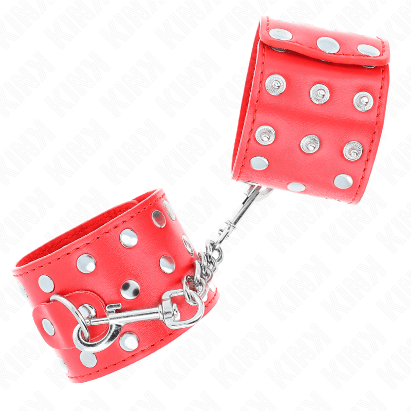 KINK - RESISTENZA DA POLSO CON CHIUSURA A SCATTO COMPLETA DI RIVETTI ROSSO REGOLABILE 19 - 24 CM X 5,5 CM - KINK WRIST RESTRAINT - Intimo per le occasioni speciali | The Game Lingerie
