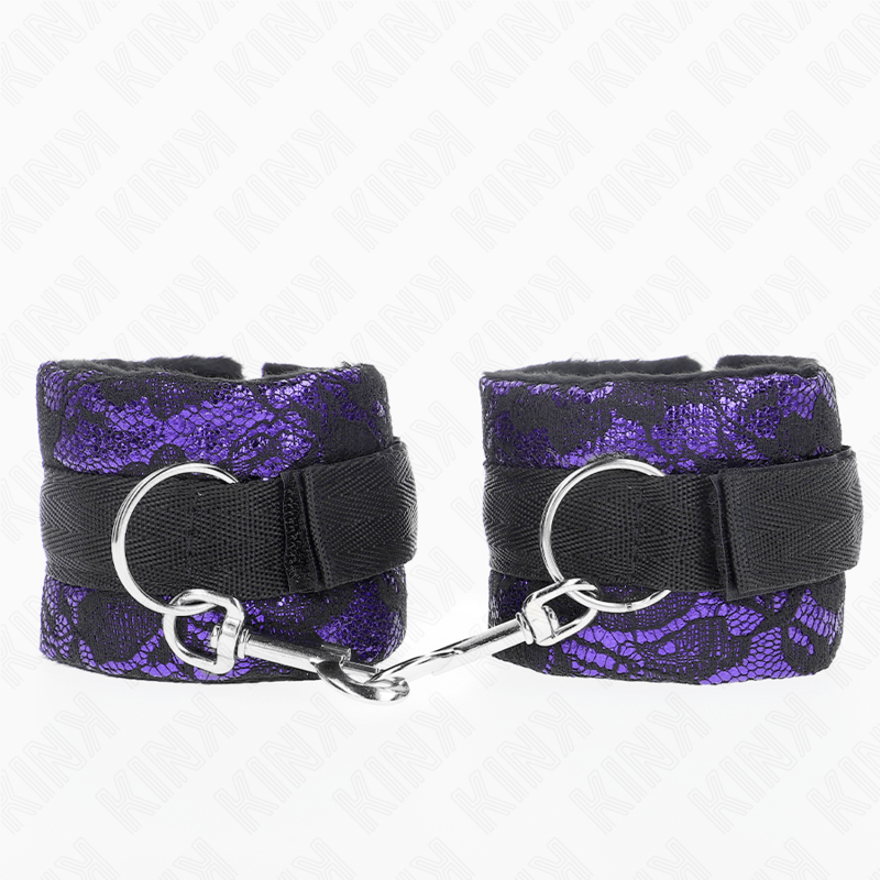 KINK - RESISTENZA DA POLSO CORTA IN PIZZO DI VELLUTO E FASCIA IN NYLON VIOLA/NERO 23 X 6,5 CM - KINK WRIST RESTRAINT - Intimo per le occasioni speciali | The Game Lingerie
