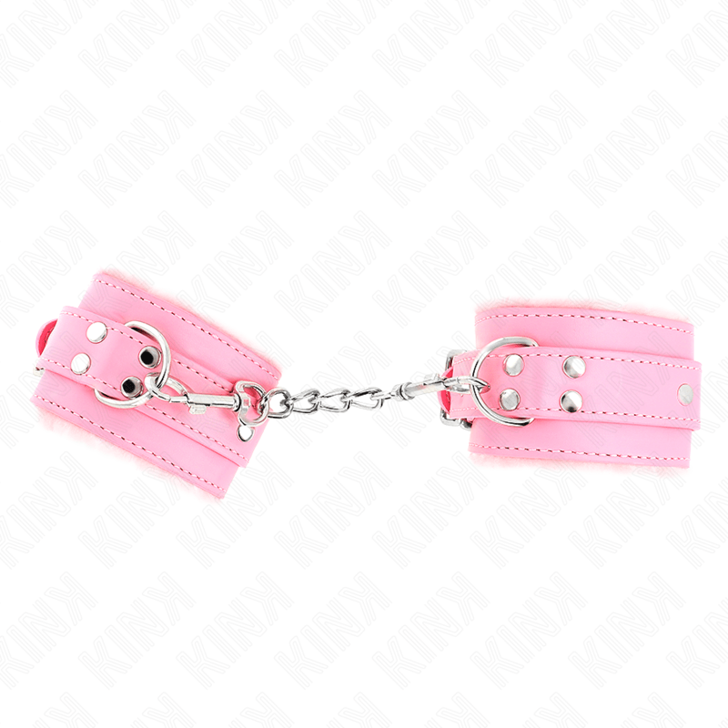 KINK - RESISTENZA DA POLSO IMBOTTITA IN PELLICCIA ROSA CON CINTURA ROSA REGOLABILE 17 - 29 CM X 6 CM - KINK WRIST RESTRAINT - Intimo per le occasioni speciali | The Game Lingerie