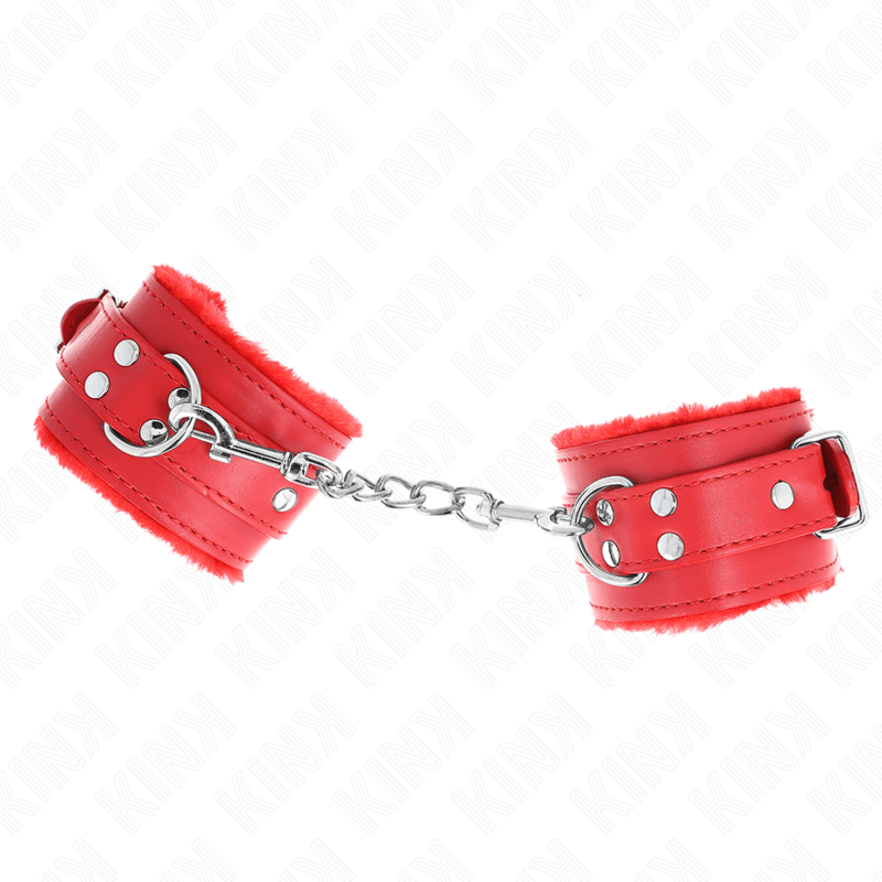 KINK - RESISTENZA DA POLSO IMBOTTITA IN PELLICCIA ROSSO CON CINTURA ROSSA REGOLABILE 17 - 29 CM X 6 CM - KINK WRIST RESTRAINT - Intimo per le occasioni speciali | The Game Lingerie