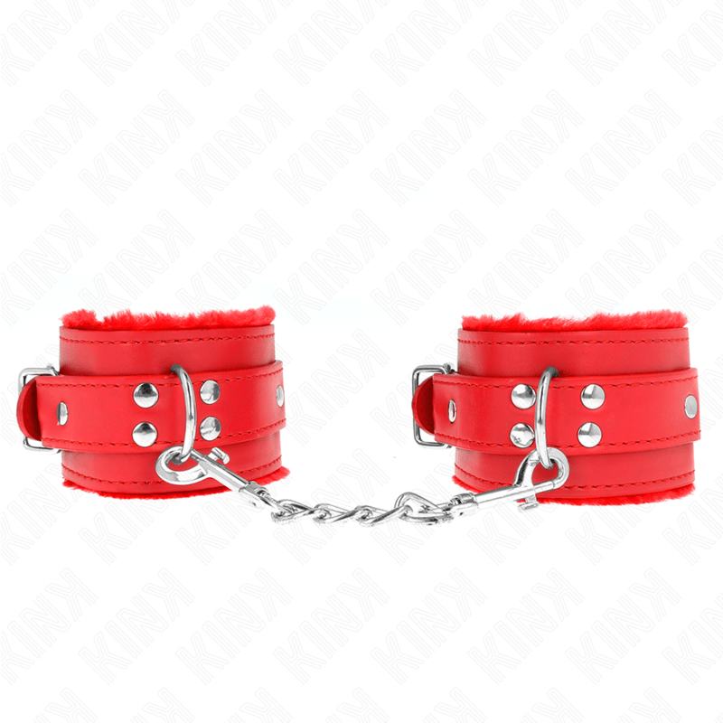 KINK - RESISTENZA DA POLSO IMBOTTITA IN PELLICCIA ROSSO CON CINTURA ROSSA REGOLABILE 17 - 29 CM X 6 CM - KINK WRIST RESTRAINT - Intimo per le occasioni speciali | The Game Lingerie