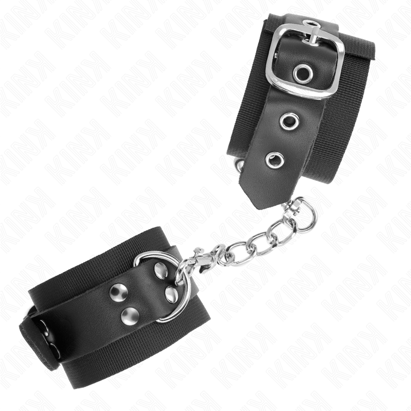 KINK - RESISTENZA DA POLSO IN NYLON NERO CON CINTURA IN PELLE NERA REGOLABILE 19 - 29 CM X 5,1 CM - KINK WRIST RESTRAINT - Intimo per le occasioni speciali | The Game Lingerie